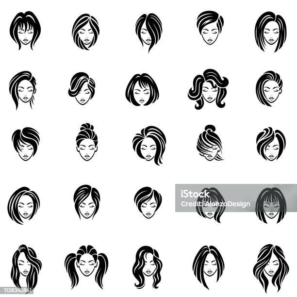 Women Hairstyle Icon Set Stock Illustration - Download Image Now - Hair, Icon Symbol, Women