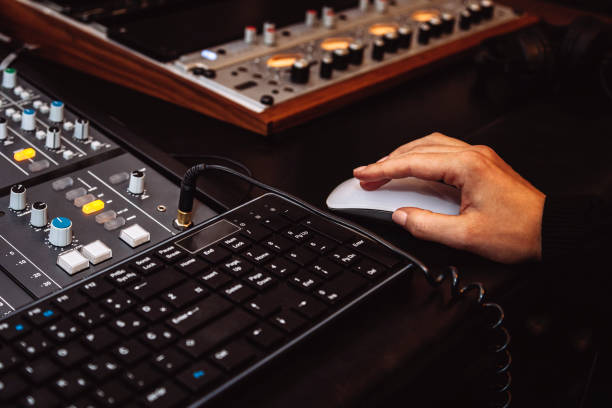 istock Sound recording studio mixer desk 1128342863