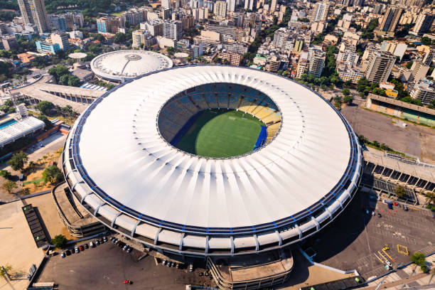 Maracanã Stadium Rio de Janeiro, Brazil - January 18, 2019: Aerial view of Maracanã soccer stadium, the most famous stadium in Brazil and one of the most know in the world. Home of classic soccer matches, it welcomes soccer fans all around the country and the world. maracanã stadium stock pictures, royalty-free photos & images