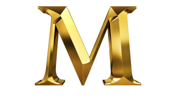 Gold Text Letter M stock photo