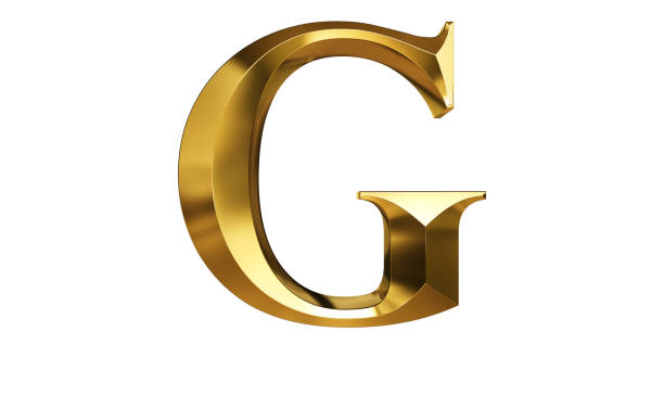 Gold Text Letter G Gold Chiseled Letter against a white background. gold g stock pictures, royalty-free photos & images