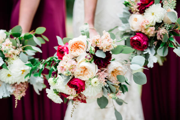 istock Wedding Bridal Party with Modern Bouquets 1128357004