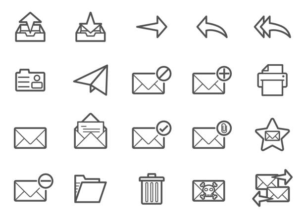 ilustrações, clipart, desenhos animados e ícones de conjunto de ícones de linha de correio - inbox