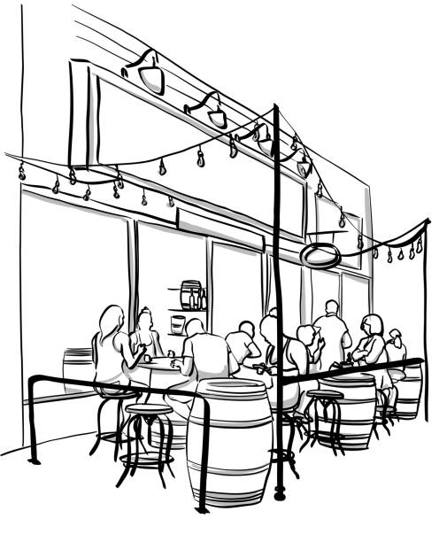 illustrazioni stock, clip art, cartoni animati e icone di tendenza di patio del vino alla moda - bar illustrazioni