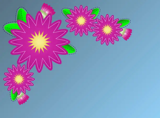 Vector illustration of Vector Zinnia Flower Border on Blue Copy Space