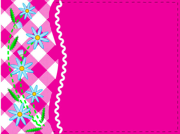 vektor eps 8 rosa textfreiraum mit gingham und kornblumen - rick stock-grafiken, -clipart, -cartoons und -symbole