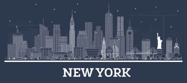 Vector illustration of Outline New York USA City Skyline with White Buildings.