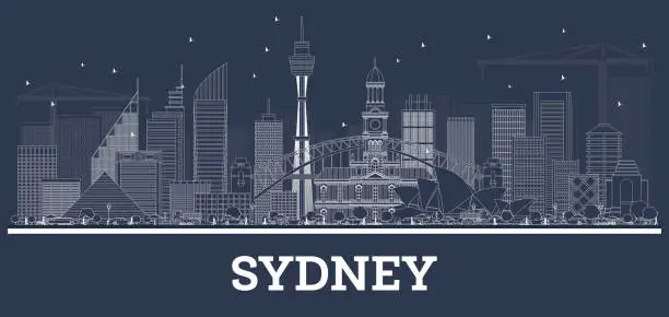 Vector illustration of Outline Sydney Australia Skyline with White Buildings.