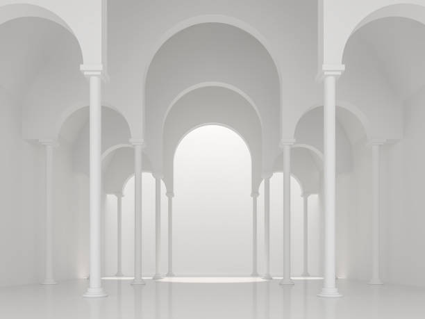 espaço em branco moderno interior com renderização 3d de forma de asch - colonnade - fotografias e filmes do acervo