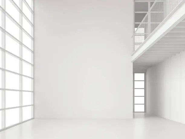 Photo of Modern white space interior with large window 3d render