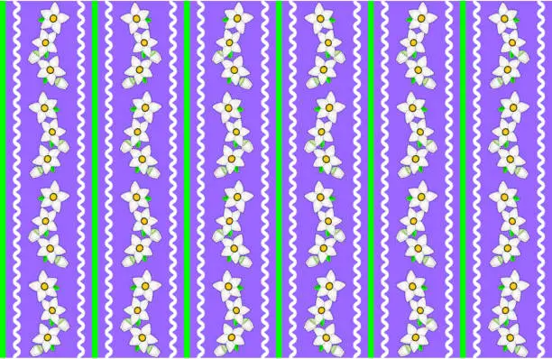 Vector illustration of Vector Eps 10 Purple Wallpaper with White Flowers and Stripes