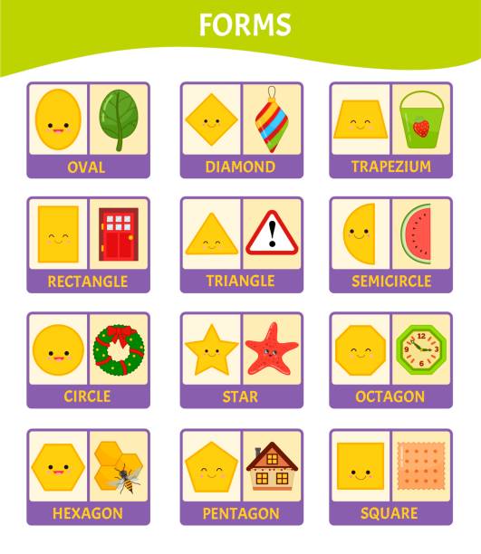 Educational cards for children Educational cards for children geometric shapes. octagon house stock illustrations