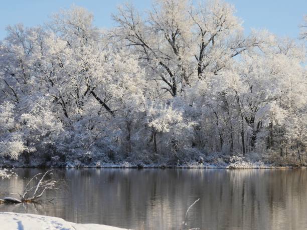 istock Fresh snow by the pond 1128385042