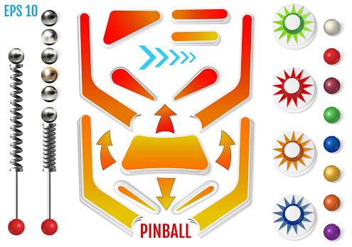 Pinball elements. Realistic set with different tools.