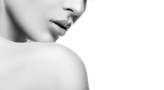 Beauty young woman part of face. Skincare female health concept. White background