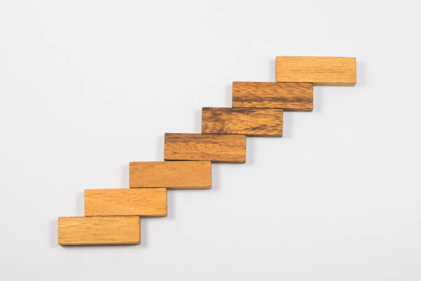 istock Wood block stacking as step stair, Business concept for growth success process. 1128393234