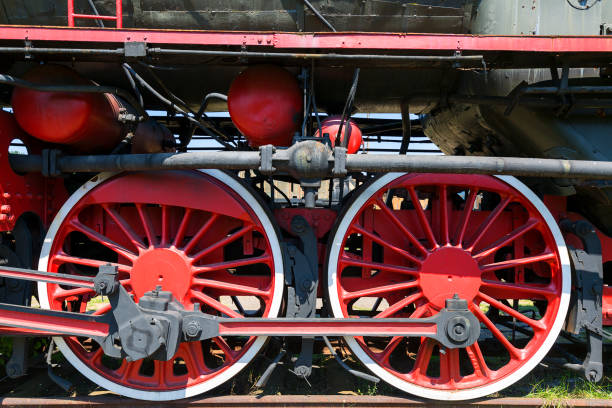 istock Retro style steam locomotive with red wheels. 1128395169