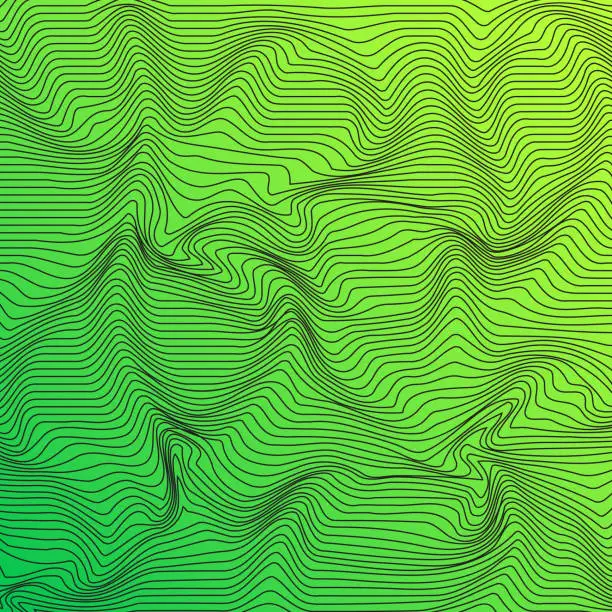 Vector illustration of Abstract Curved Lines Background Green Color Wave Pattern