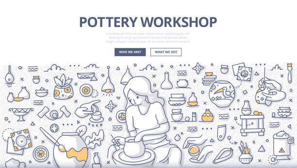 keramik-workshop-doodle-konzept - pottery stock-grafiken, -clipart, -cartoons und -symbole