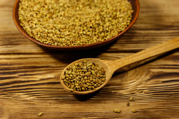 istock Fenugreek seeds in ceramic plate on wooden table 1128402195