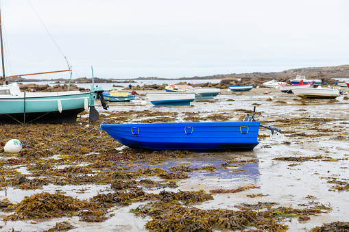 Boats without water at low tide