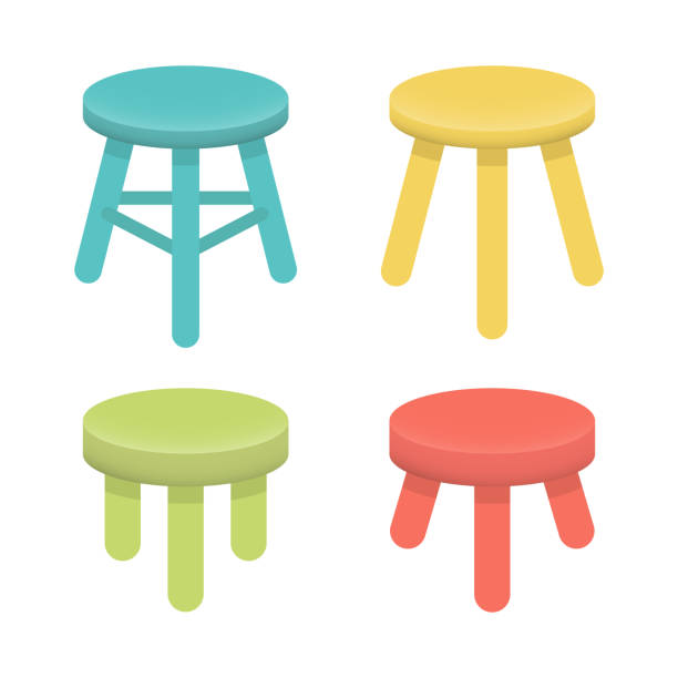 Different stool with three legs vector set. Different stool with three legs vector set. Colorful three legged stool isolated on white, illustration collection. Stool icons or design elements. stool stock illustrations