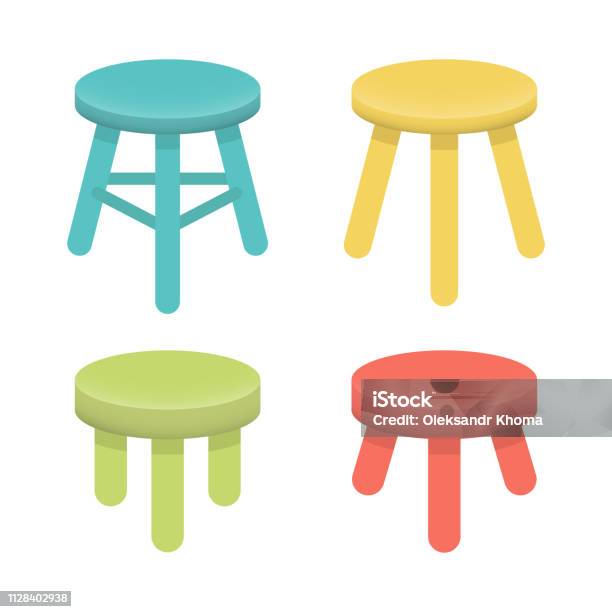 Different Stool With Three Legs Vector Set Stock Illustration - Download Image Now - Stool, Number 3, Chair