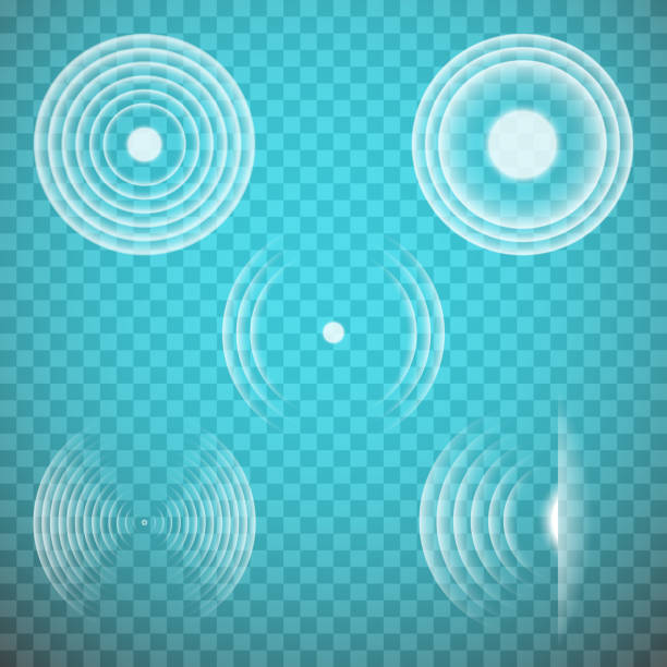 ilustraciones, imágenes clip art, dibujos animados e iconos de stock de vector conjunto de elementos aislados de las ondas de sonido transparente. resonancia sónica. - electro music