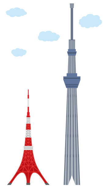 wieża symboli w japonii - sky tree stock illustrations