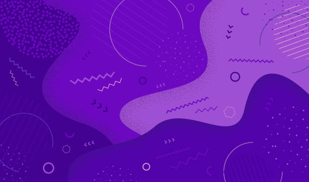 kreatywna ilustracja wektorowa purpury w stylu retro lat 80-90. abstrakcyjny wzór graficzny nakłada kolorowe plamki o geometrycznym kształcie. eps 10. - 90’s stock illustrations