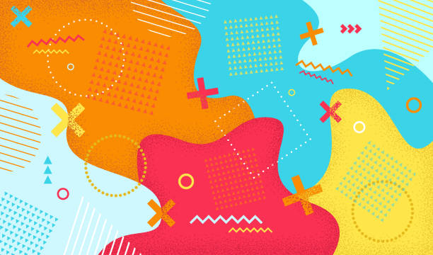 Creative cartoon color splash background with geometric shapes. Abstract pattern in retro 80s-90s style. Vector illustration colorful spotty pattern with lines and dots. Creative cartoon color splash background with geometric shapes. Abstract pattern in retro 80s-90s style. fun stock illustrations
