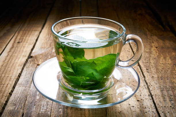 hojas de té a la menta - mint tea peppermint tea green tea fotografías e imágenes de stock