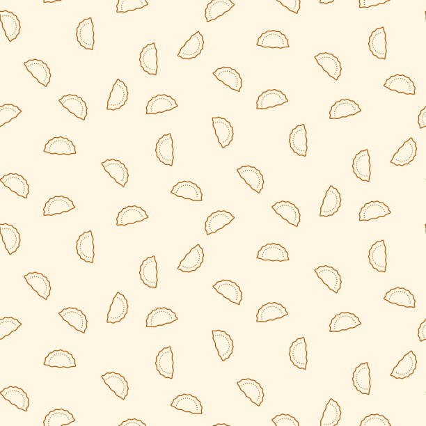 Dumplings food line icons seamless vector pattern. Dumplings food line icons seamless vector pattern. Simple ravioli art background. russian pelmeni stock illustrations