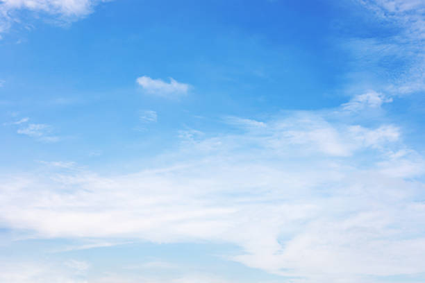 istock Fluffy blue sky background and white clouds soft focus, and copy space 1128410950