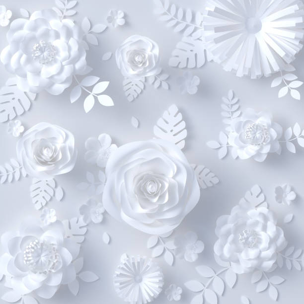 istock White Paper floral background, artificial papercraft flowers pattern 1128419104