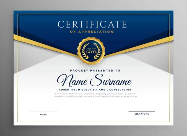 Vector illustration of elegant blue and gold diploma certificate template