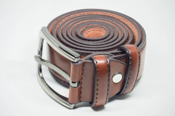 istock Brown leather belt Isolated on White Background 1128426061