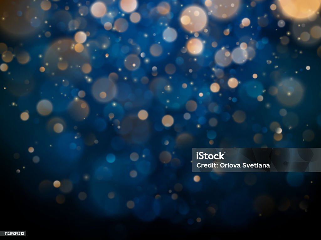 深藍色背景上的模糊波克光。耶誕節和新年假期範本。抽象閃光脫焦閃爍的星星和火花。每股收益10 - 免版稅背景 - 主題圖庫向量圖形