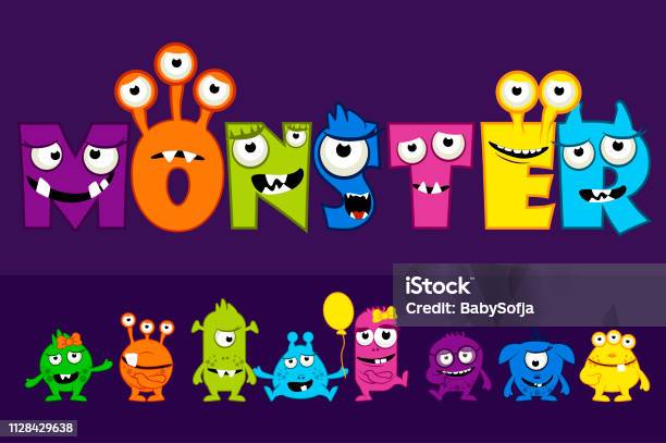 Vector Collection Of Cute Monsters Cartoon Funny Monster Letter Set Stock Illustration - Download Image Now