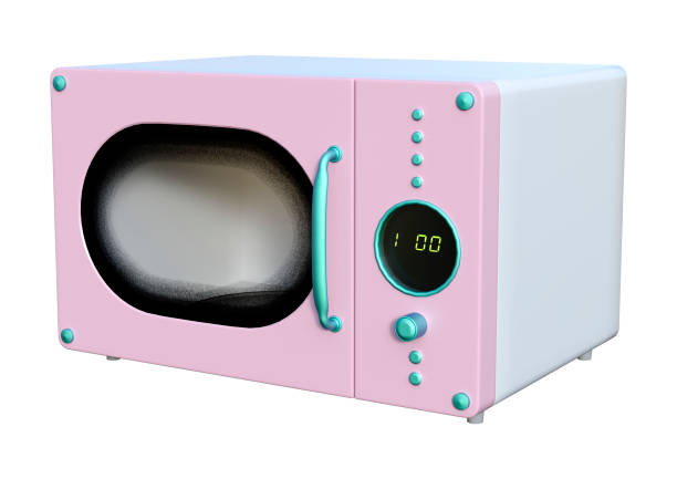 istock 3D illustration pink retro microwave on white 1128430650