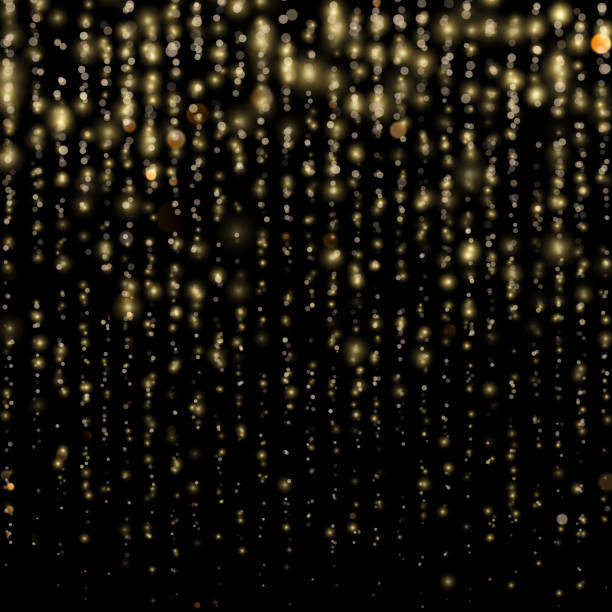 istock Sparkling of shimmering light blurs. Christmas and New Year effect. Glitter threads of curtain backdrop on black. Gold particles lines rain. Fashion strass drops with shiny sequins. EPS 10 1128431875