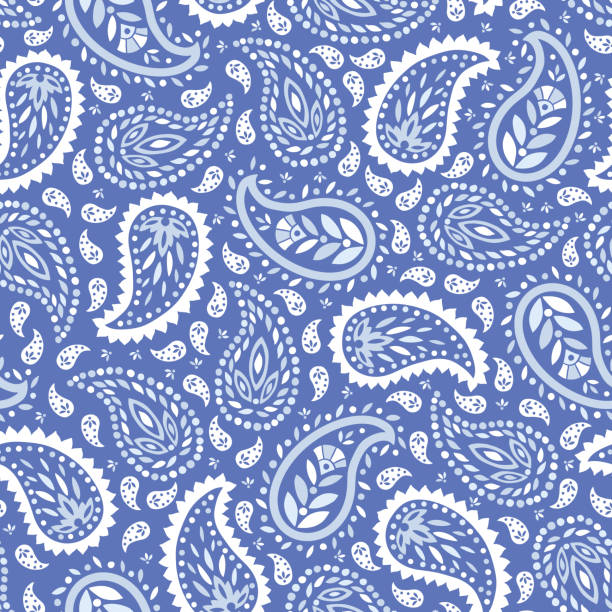 ilustrações de stock, clip art, desenhos animados e ícones de traditional blue paisley vector seamless pattern. whimsical classic background.monochrome shawl print - paisley