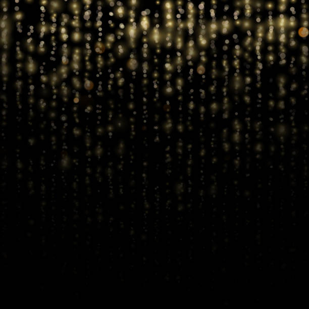 istock Christmas and New Year effect. Glitter threads of curtain backdrop on black. Sparkling of shimmering light blurs. Gold particles lines rain. Fashion strass drops with shiny sequins. EPS 10 1128436379