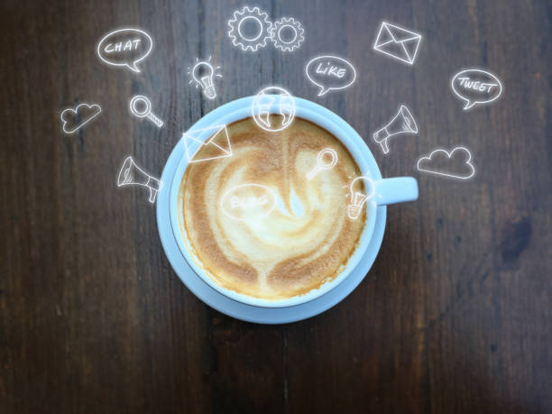 istock Social media icon computer network connection community people coffee office desk table 1128437324