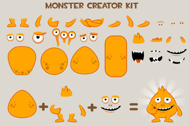 illustrazioni stock, clip art, cartoni animati e icone di tendenza di collezione vettoriale di simpatici cartoni animati monster e batteri character creation kit - animal leg