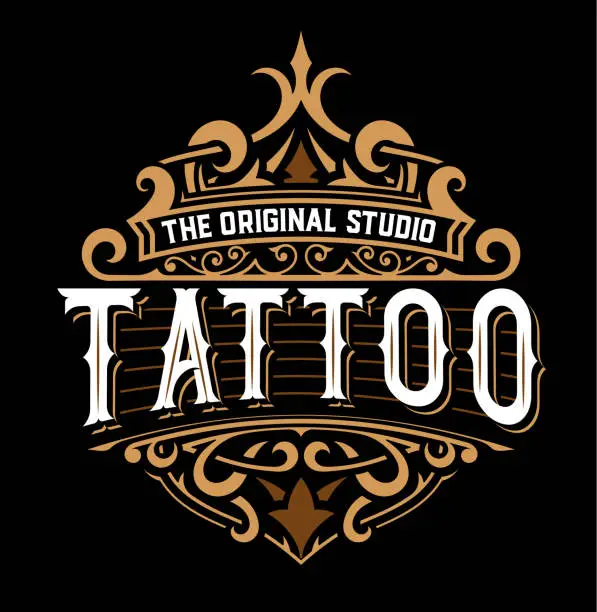Vector illustration of Tattoo logo with floral details