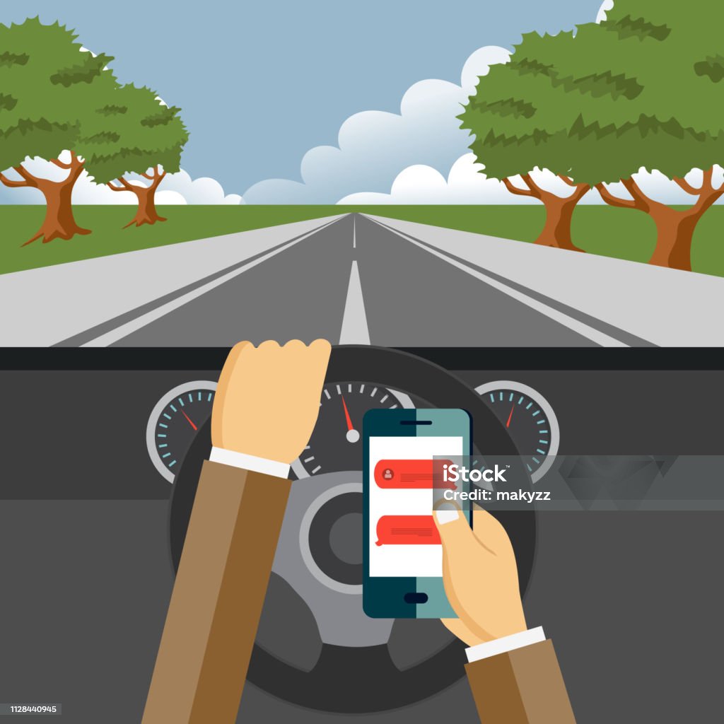 Cartoon Driver Using Mobile Using Mobile Phone While Driving Flat Vector Illustration Stock ...