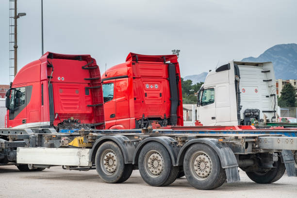 istock Trucks parked in the parking lot 1128441783