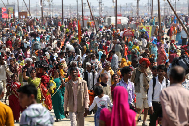 February 25, 2013. Allahabad, India.Millions of people come together for Kumbh Mela, the world's largest religious festival. The Mela is held in the northern city of Allahabad (Prayagraj) every 12 years.