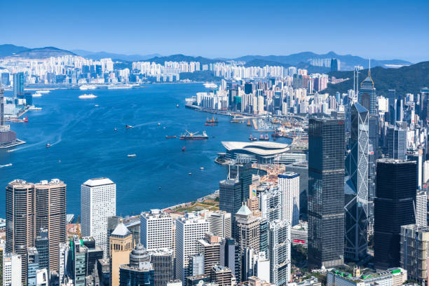 istock Hong Kong skyscrapers crowded cityscape and harbour 1128448215